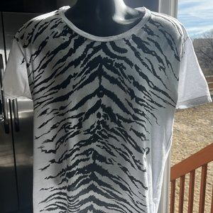 Saint Laurent White Black Zebra Print Graphic Tee T-Shirt Sz L 2014 COLLECTION